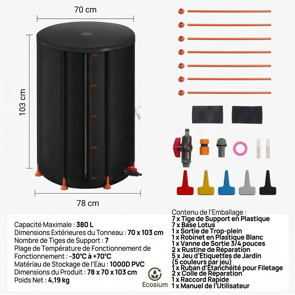 Récupérateur d'eau de pluie pliable 380L | Ecosium