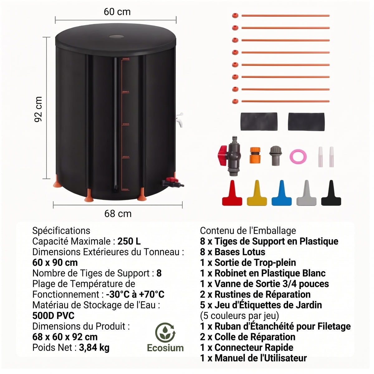 Récupérateur d'eau de pluie pliable 250L | Ecosium