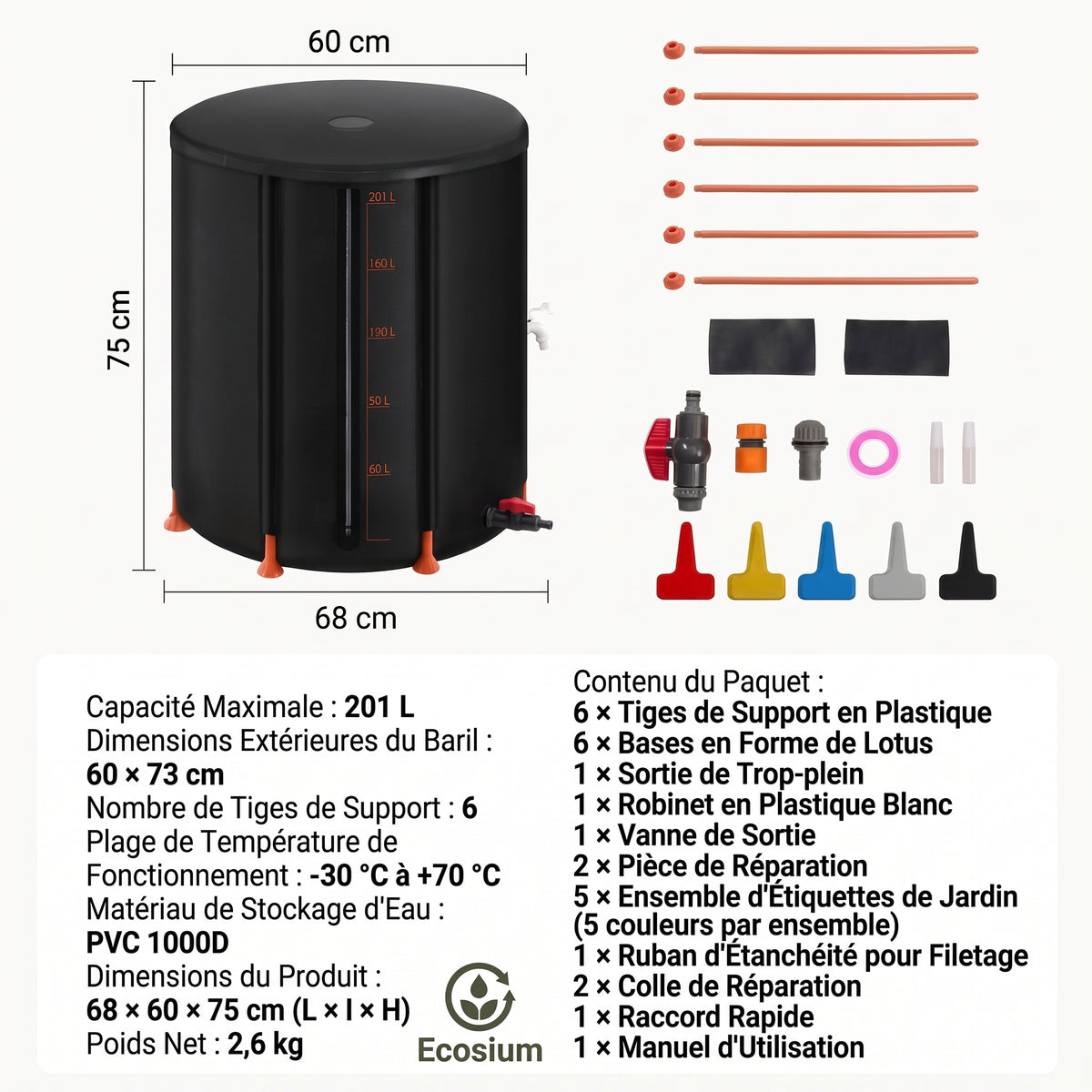 Récupérateur d'eau de pluie pliable 201L | Ecosium